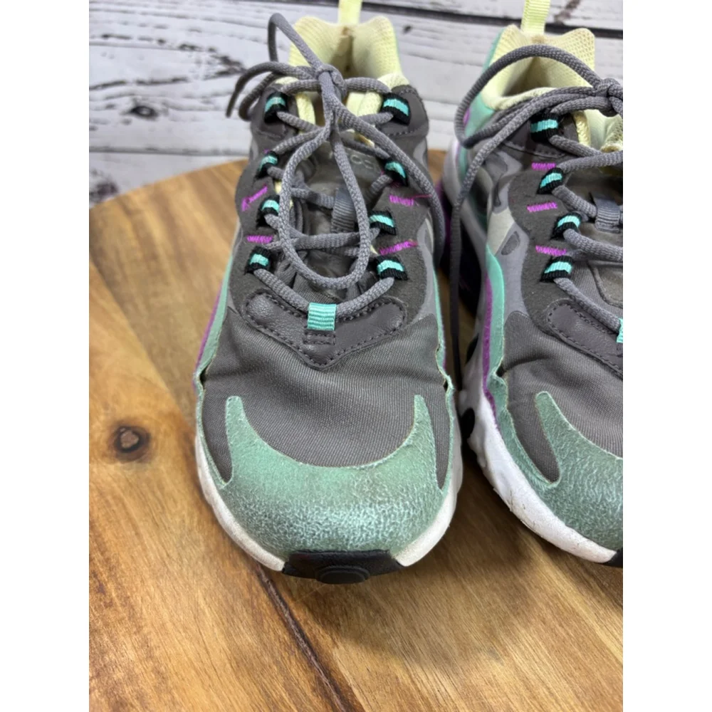Girls Nike Air Max 270 React Sneakers 3.5Y Grey Mint Green Purple
